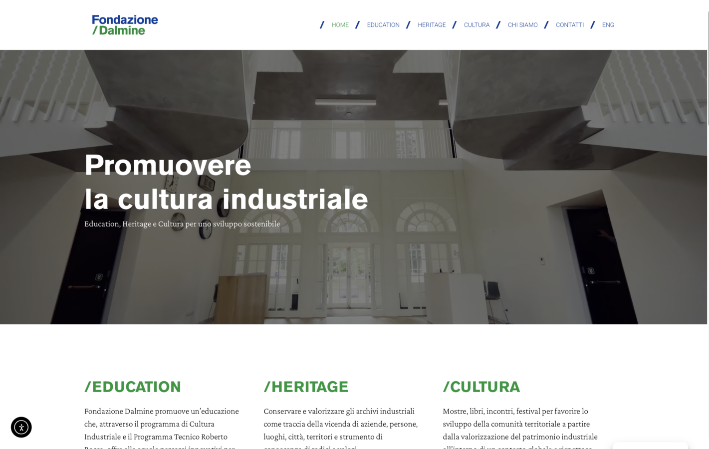 Schermata del sito Fondazione Dalmine - Laboratori per le scuole Tenaris, progetto web di Laio Webdesign