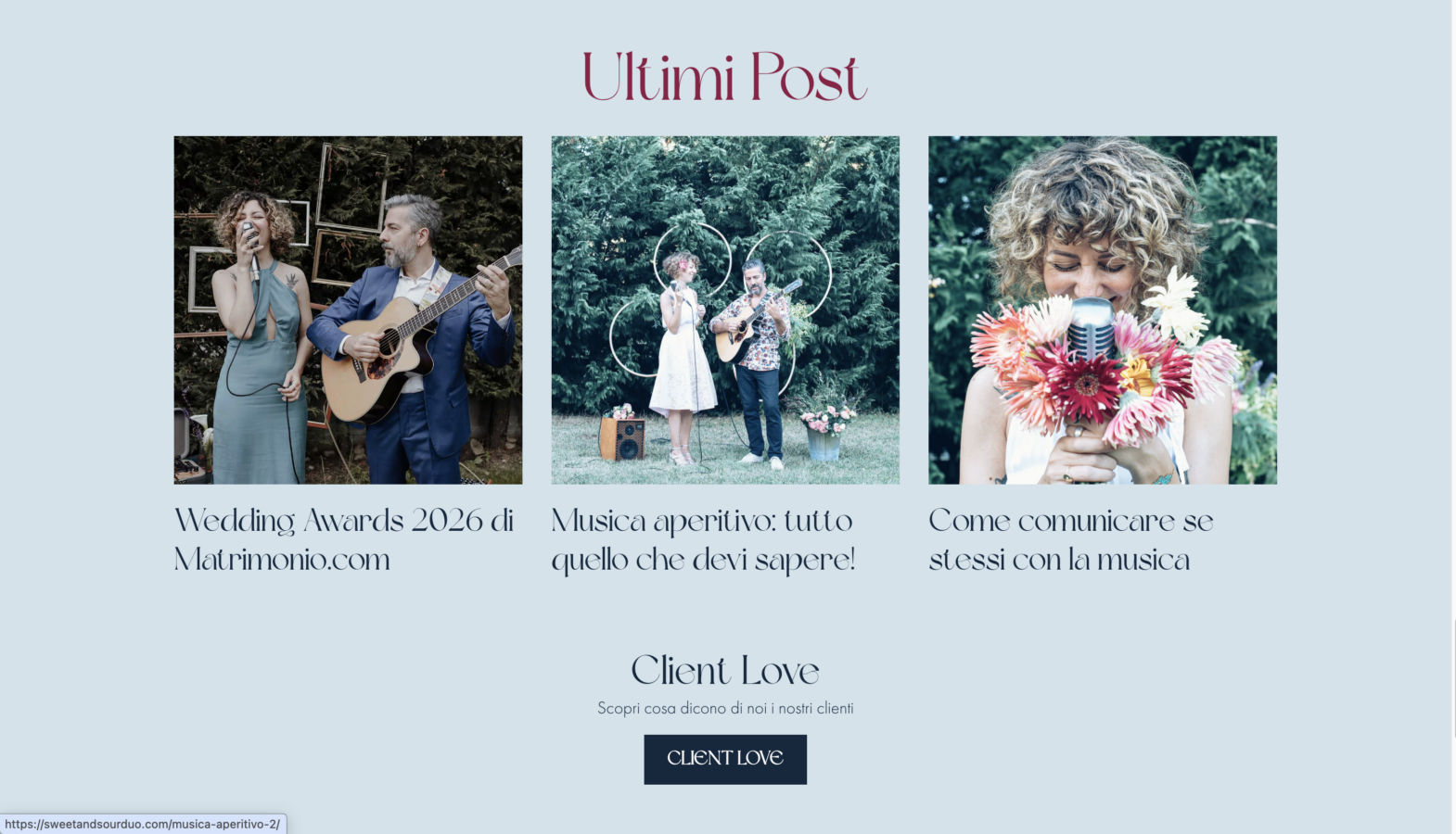 Schermata del sito Sweet and Sour Duo - Musica, progetto web di Laio Webdesign
