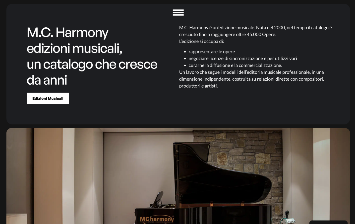 Schermata del sito MC Harmony - Studio di Registrazione e Music Label, progetto web di Laio Webdesign
