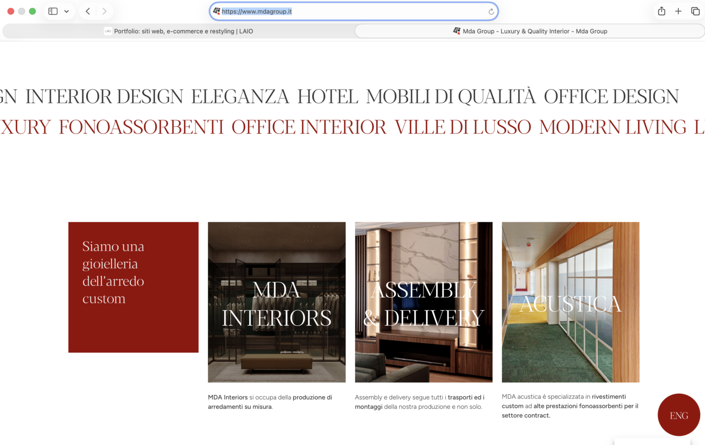 Schermata del sito MDA Group - Luxury & Quality Interior, progetto web di Laio Webdesign
