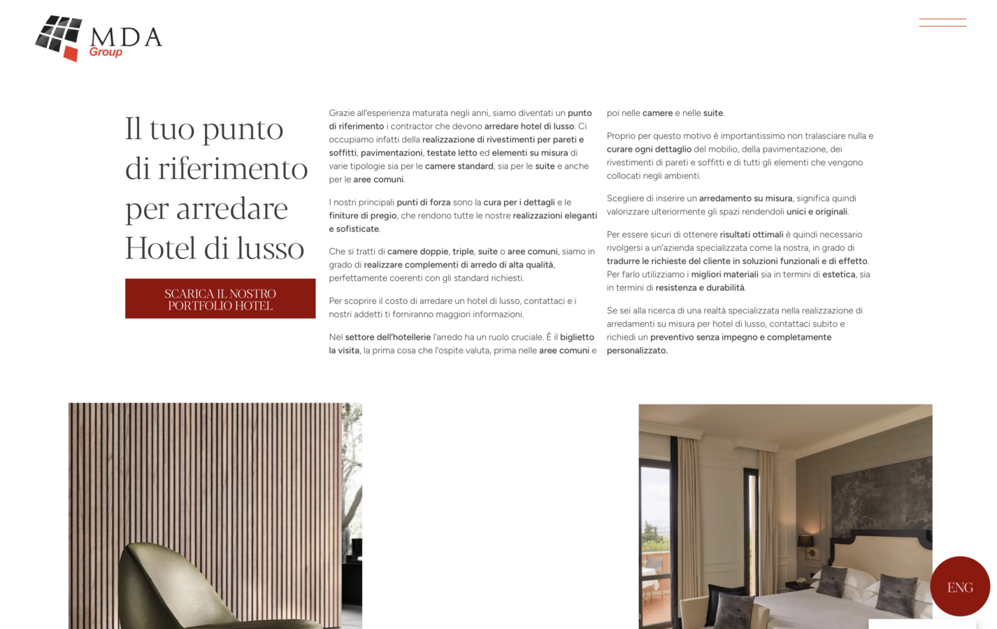 Schermata del sito MDA Group - Luxury & Quality Interior, progetto web di Laio Webdesign