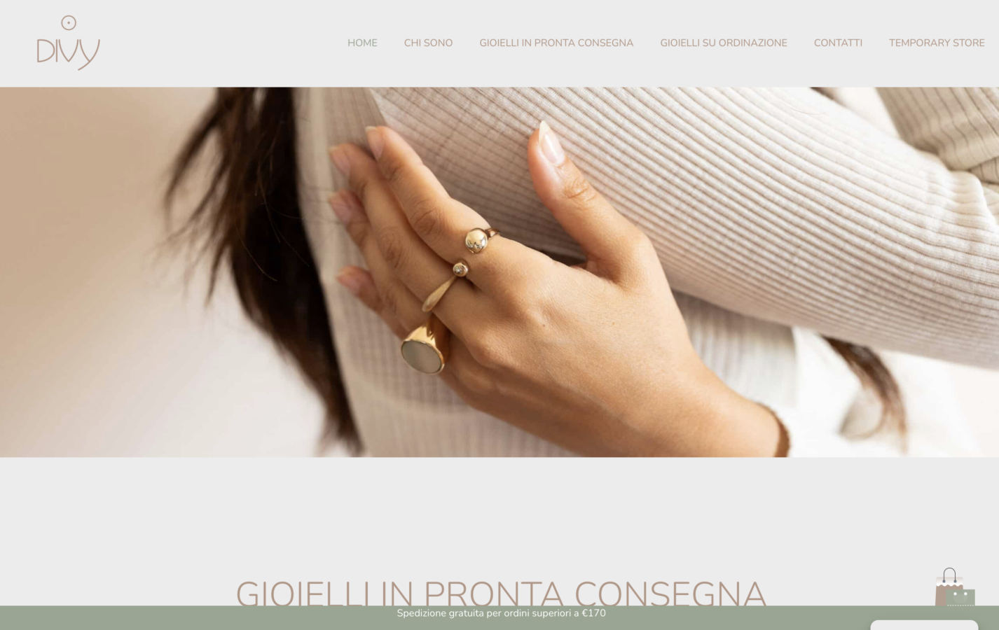 Schermata del sito Divy Jewels - Gioielli fatti a mano, progetto web di Laio Webdesign