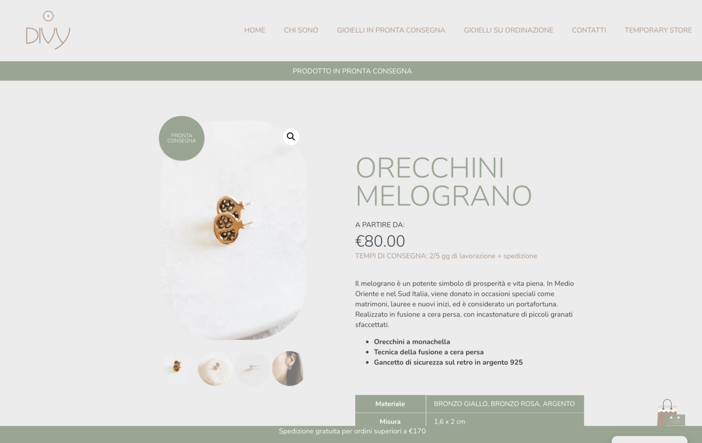Schermata del sito Divy Jewels - Gioielli fatti a mano, progetto web di Laio Webdesign