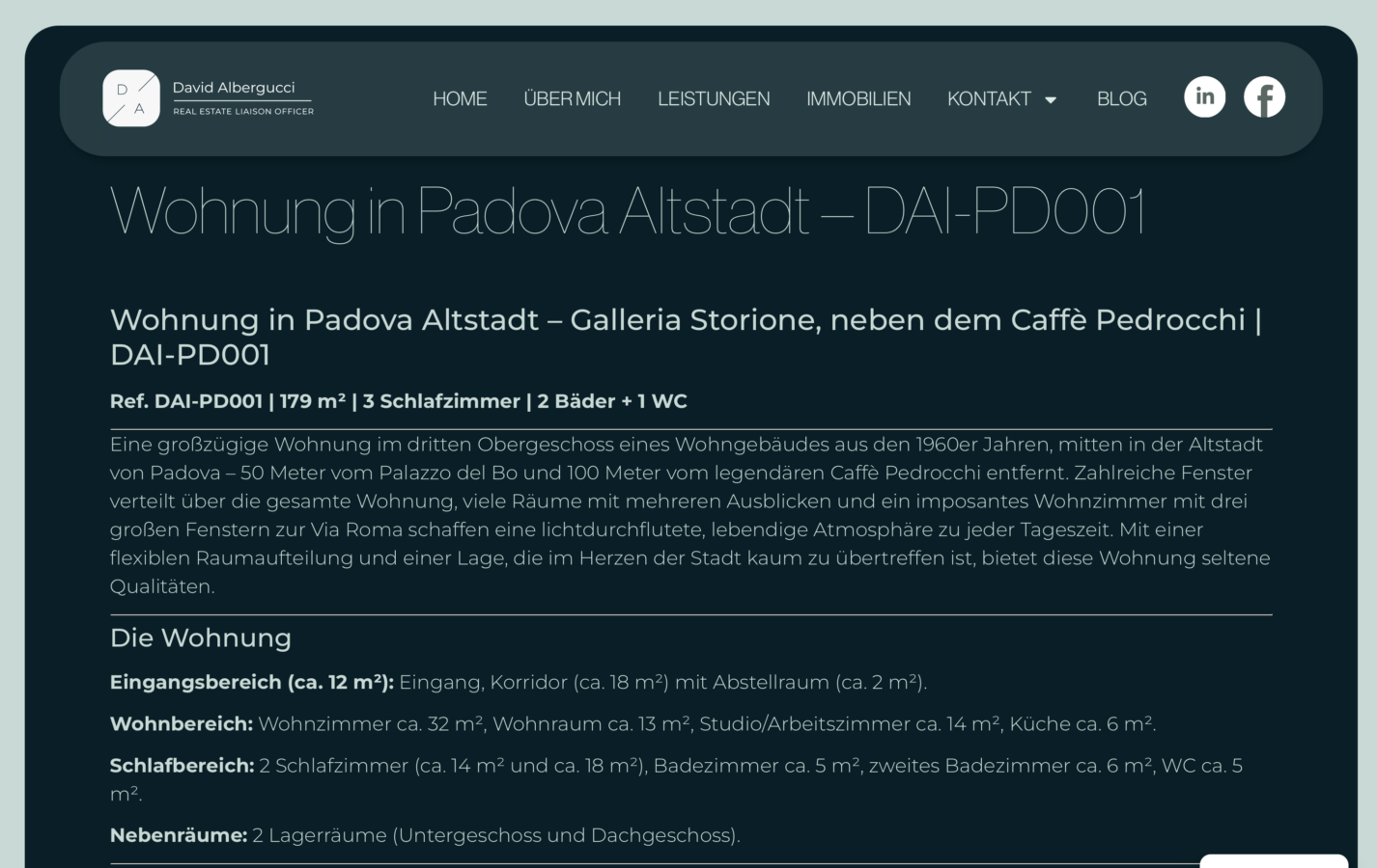 Schermata del sito David Albergucci - Facilitatore Immobiliare Italo -Tedesco, progetto web di Laio Webdesign