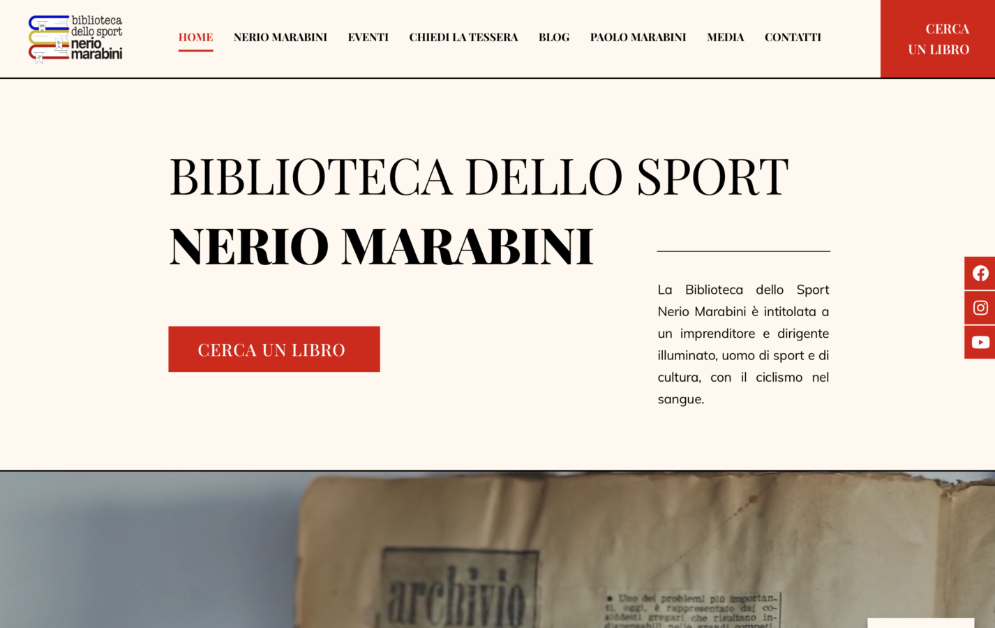 Schermata del sito Biblioteca dello Sport Nerio Marabini, progetto web di Laio Webdesign