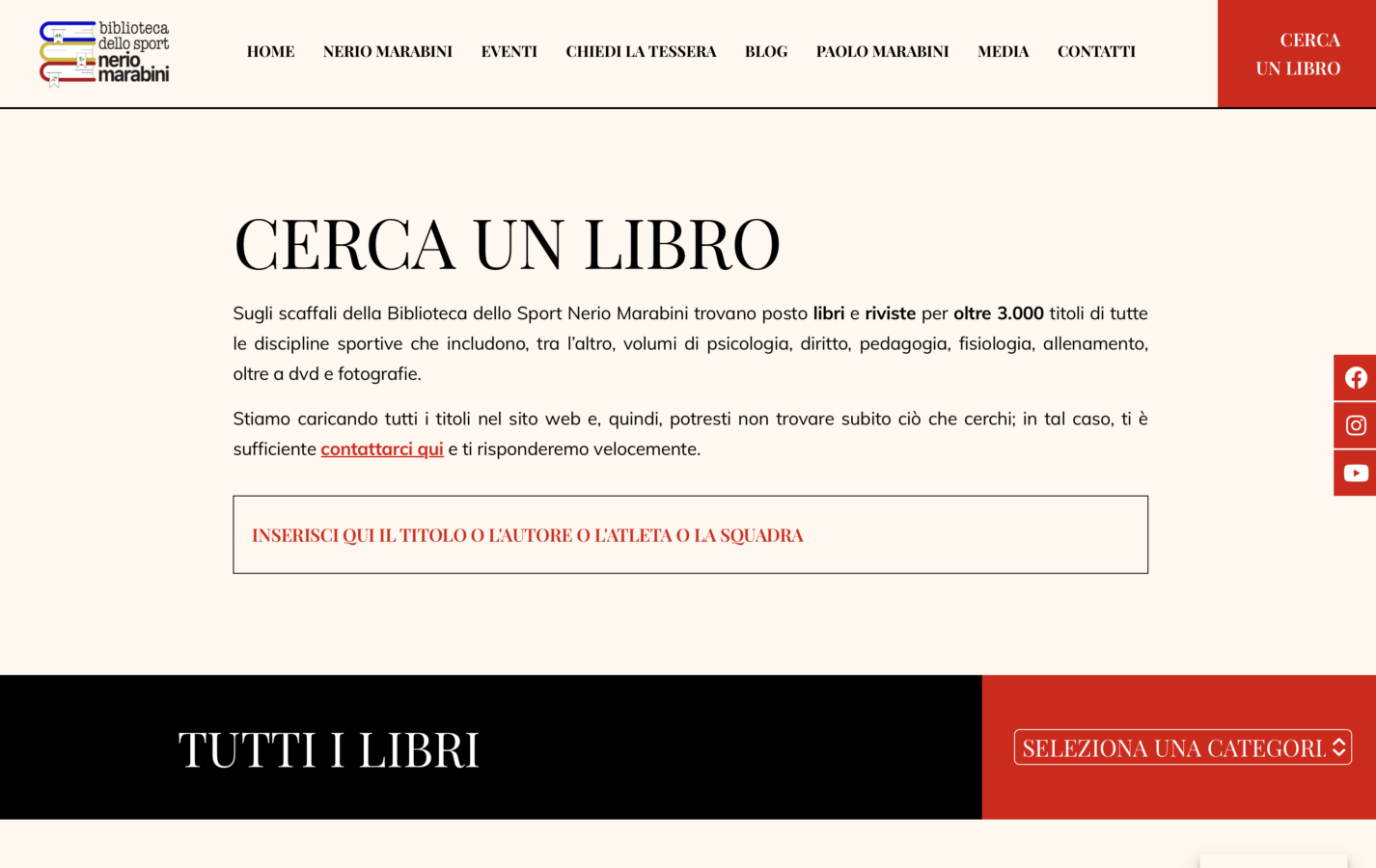 Schermata del sito Biblioteca dello Sport Nerio Marabini, progetto web di Laio Webdesign
