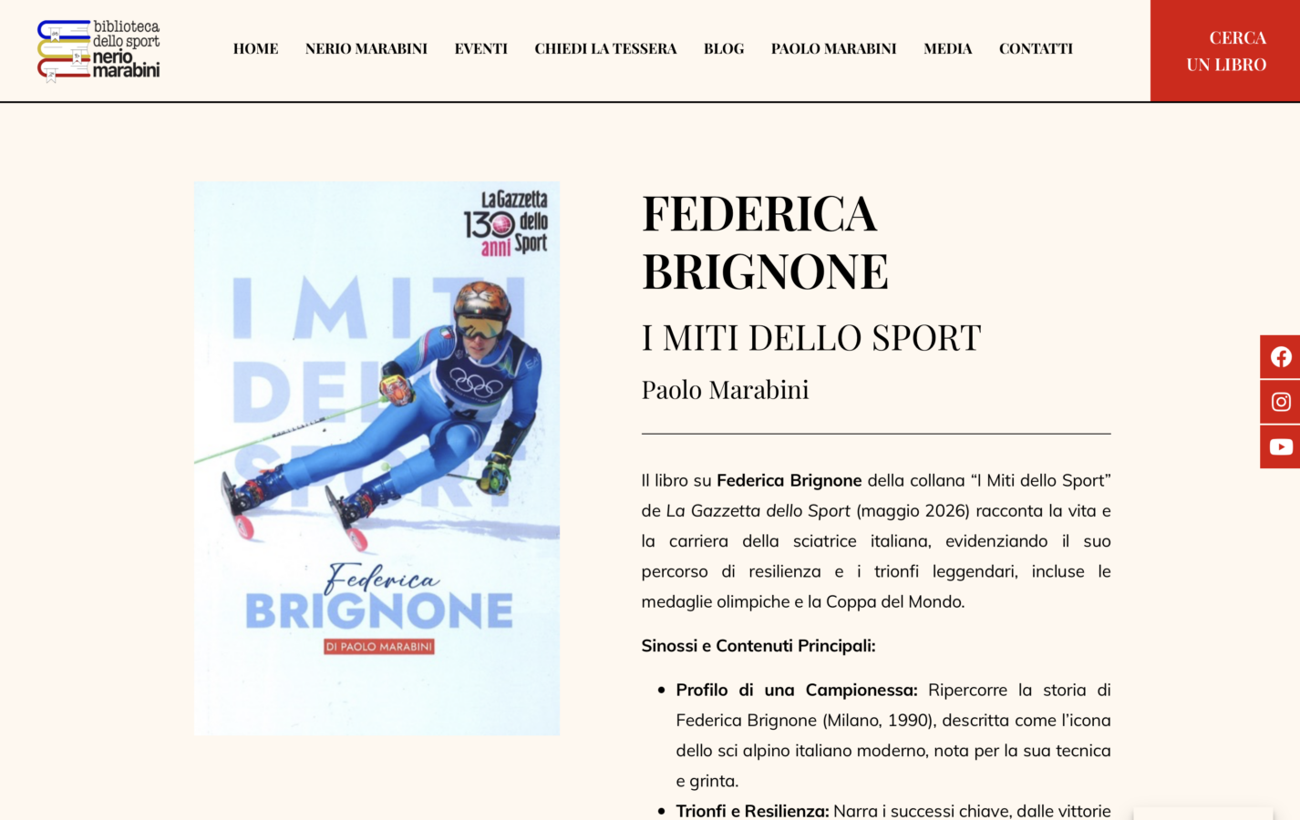 Schermata del sito Biblioteca dello Sport Nerio Marabini, progetto web di Laio Webdesign