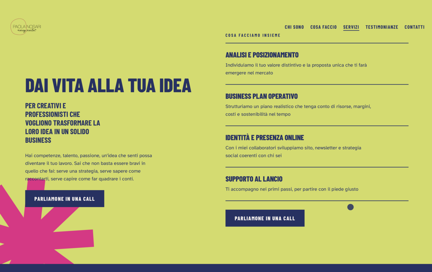 Schermata del sito Paola Nosari Money Mentor, progetto web di Laio Webdesign