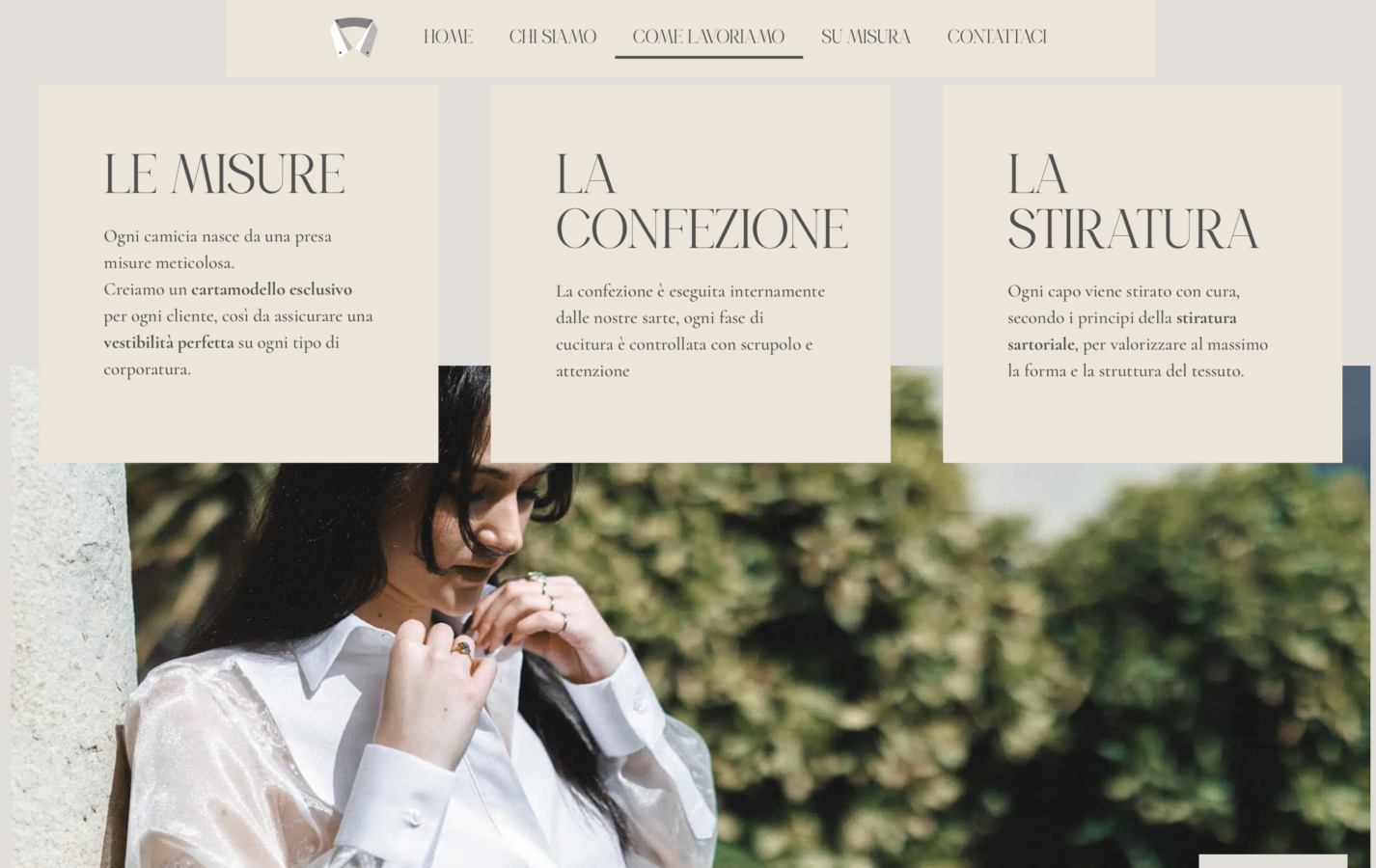 Schermata del sito Camiceria su misura 2C, progetto web di Laio Webdesign