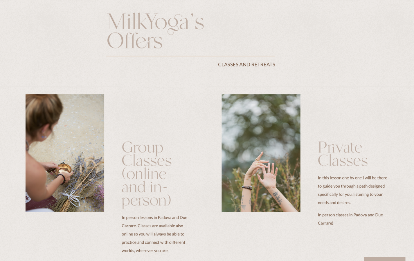 Schermata del sito MilkYoga, progetto web di Laio Webdesign