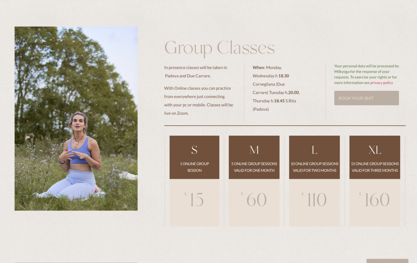 Schermata del sito MilkYoga, progetto web di Laio Webdesign