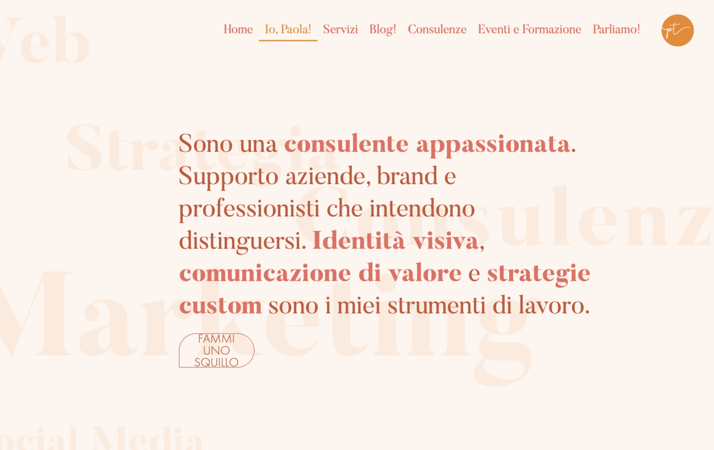 Schermata del sito Paola Toini - Identità visiva, comunicazione di valore e strategie custom, progetto web di Laio Webdesign