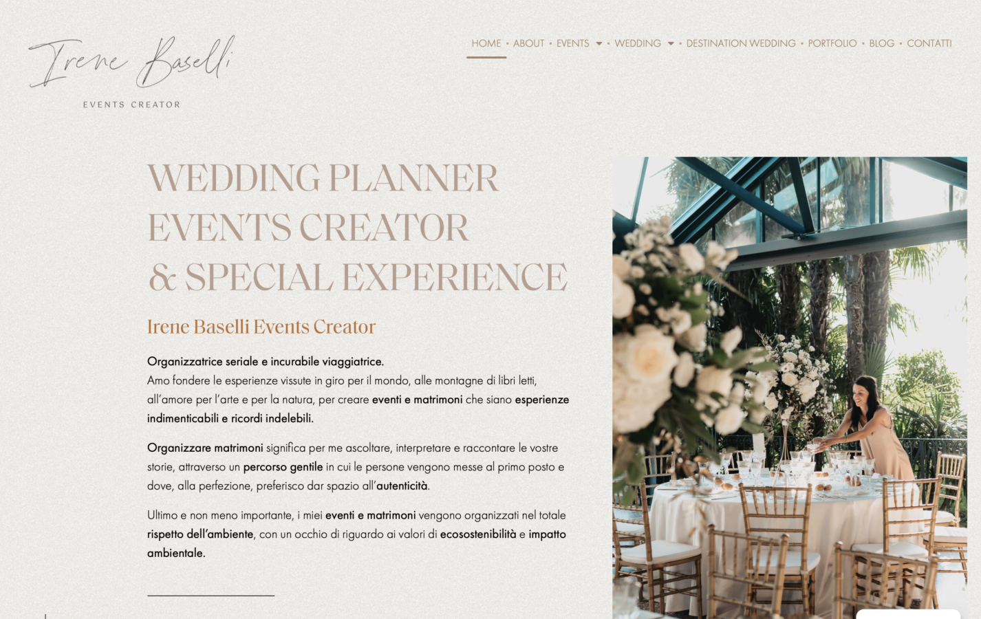 Schermata del sito Irene Baselli - Events Creator, progetto web di Laio Webdesign