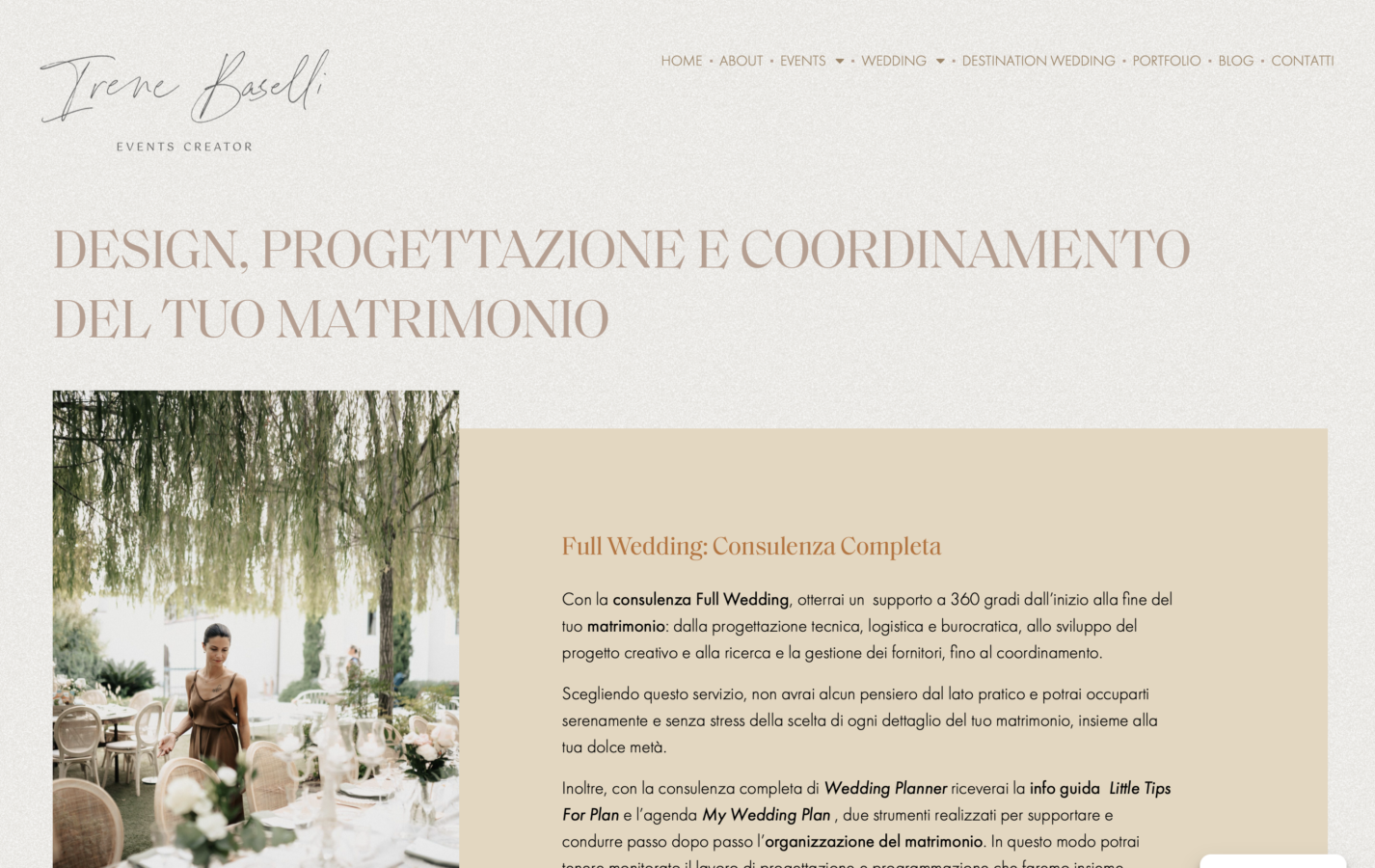 Schermata del sito Irene Baselli - Events Creator, progetto web di Laio Webdesign