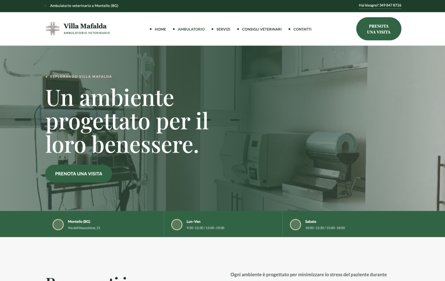 Schermata del sito Villa Mafalda Ambulatorio Veterinario, progetto web di Laio Webdesign