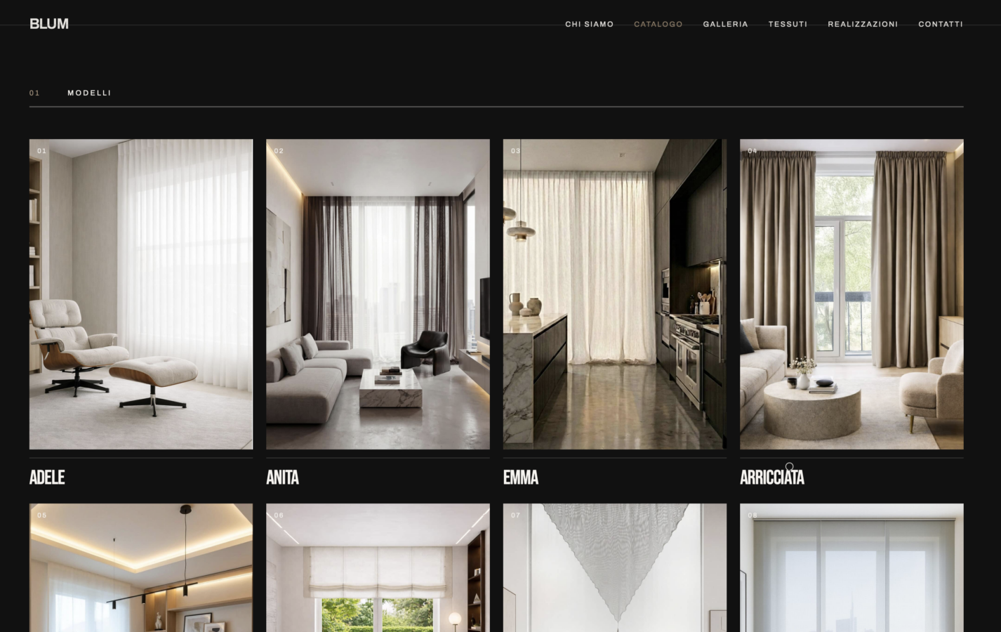 Schermata del sito Blum Srl - Tendaggi su misura, progetto web di Laio Webdesign