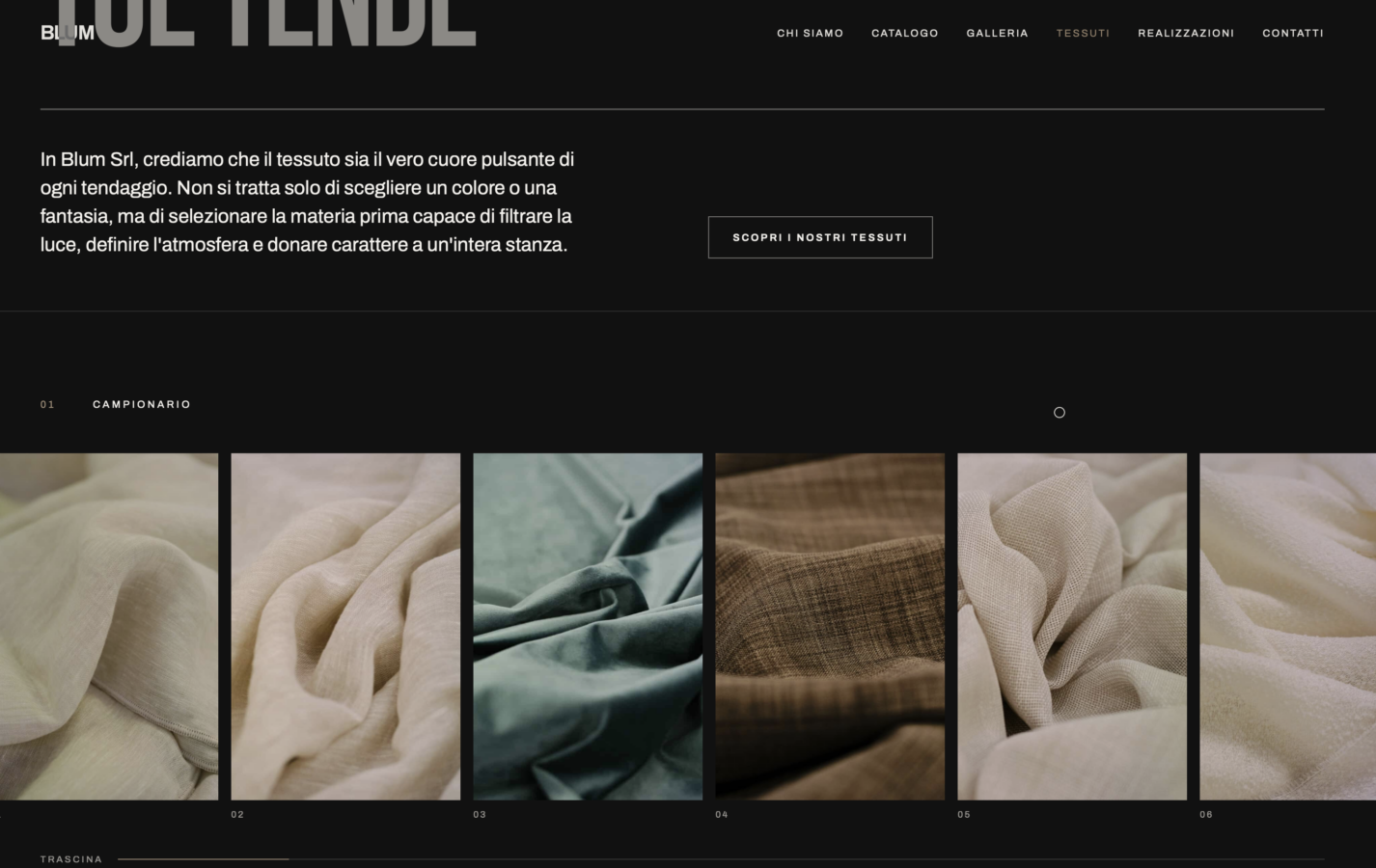 Schermata del sito Blum Srl - Tendaggi su misura, progetto web di Laio Webdesign