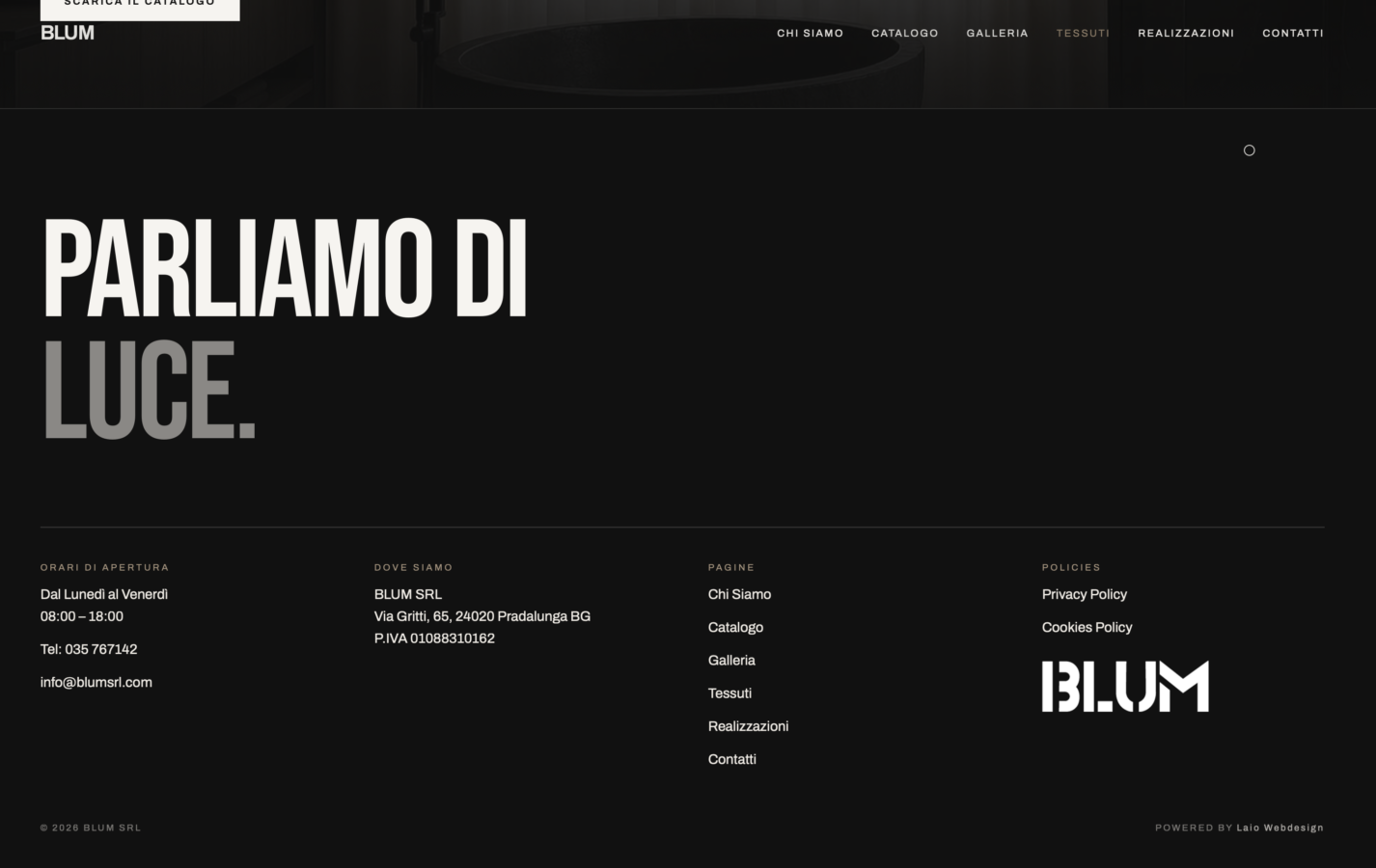 Schermata del sito Blum Srl - Tendaggi su misura, progetto web di Laio Webdesign