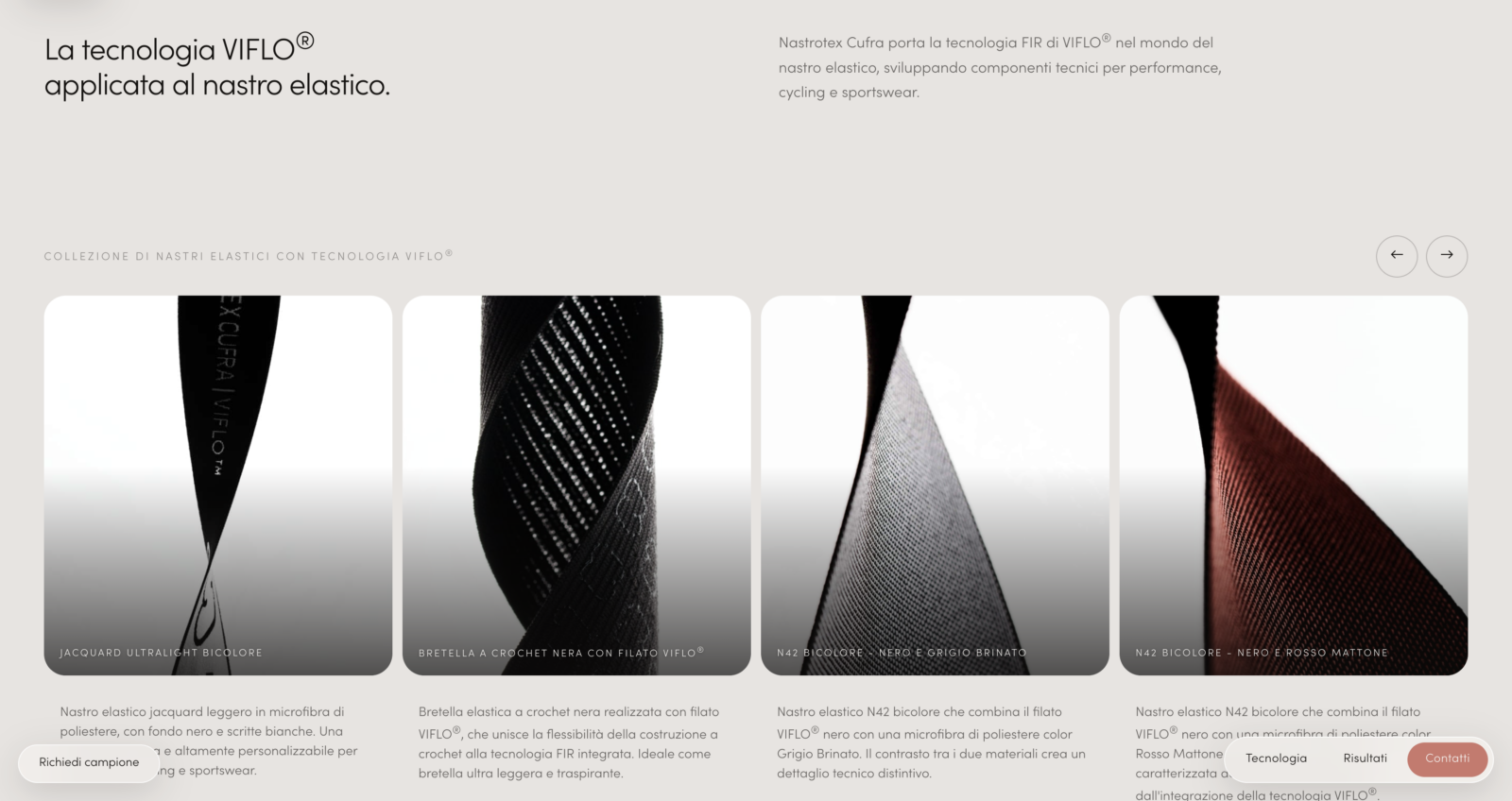 Schermata del sito Nastrotex Cufra X Viflo - Landing, progetto web di Laio Webdesign